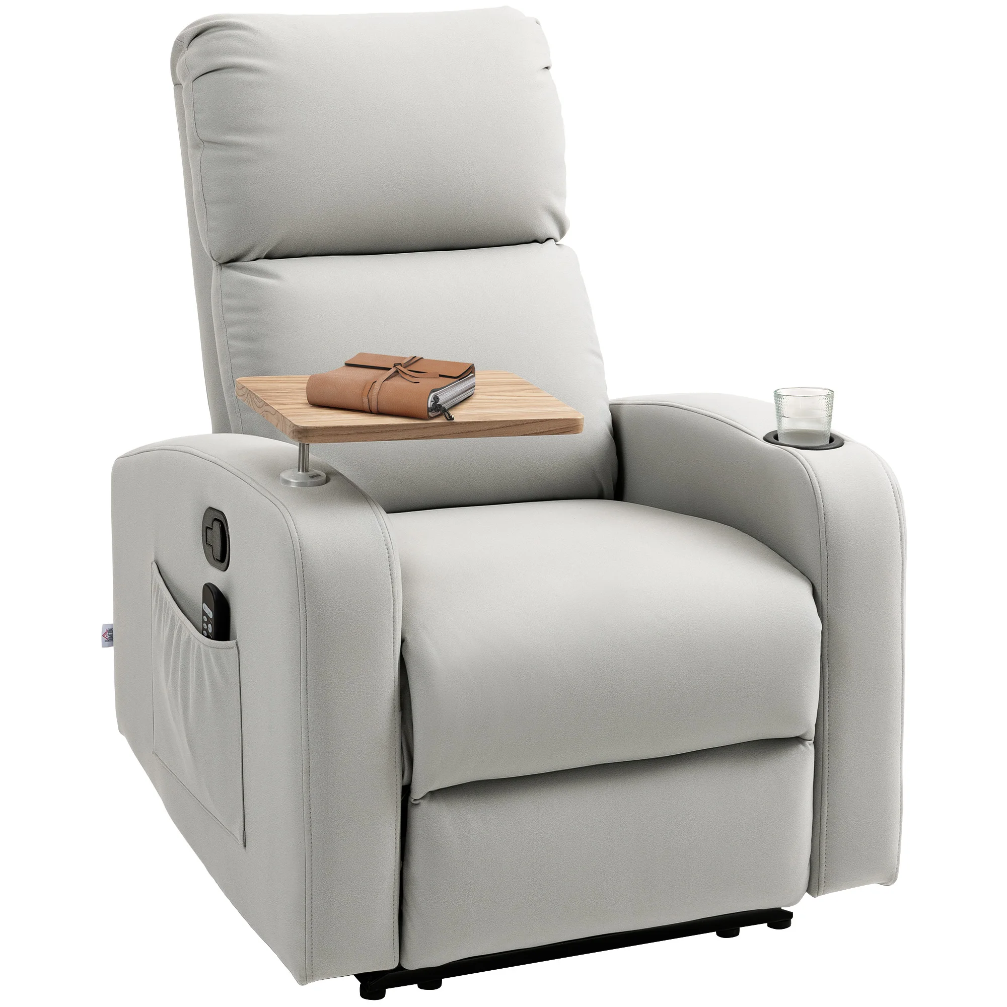 HOMCOM Sillón de Masaje con 8 Puntos de Masaje Sillón Relax Eléctrico Sofá Relax con 4 Modos Reclinación 145° Mando a Distancia Mesita 2 Bolsillos Laterales y Posavasos 77x93x105 cm Gris Claro - imagen 2