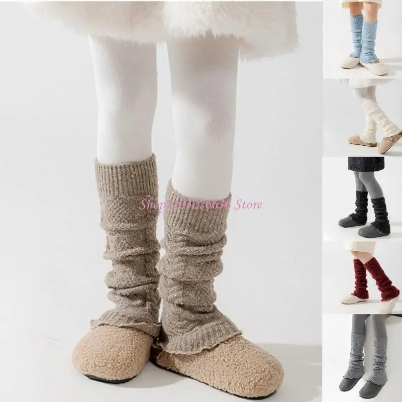 R6FD Par calcetines apilados transpirables con detalles brillantes y calentadores piernas elásticos para niñas - imagen 5