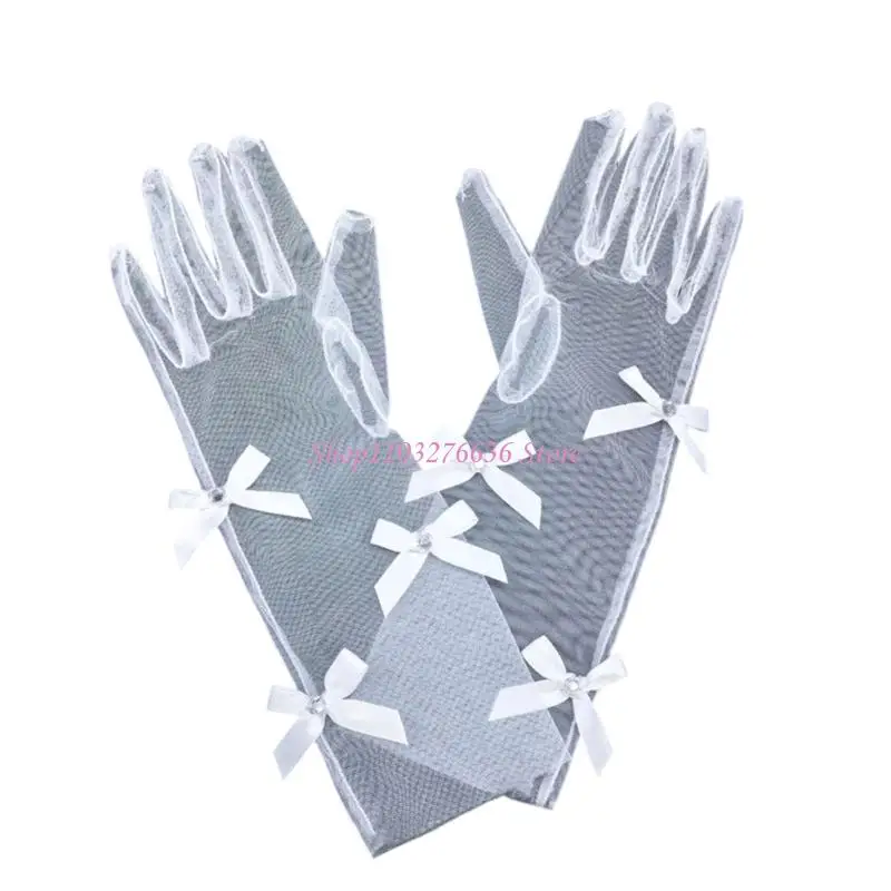 R6FD Guantes malla livianos para niños niñas elegante Bowknot Detalle Foto esencial - imagen 2