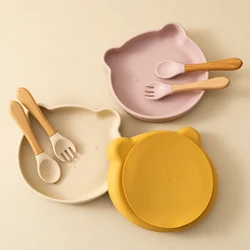 Plato de silicona con ventosa para bebé y cuchara de aprendizaje