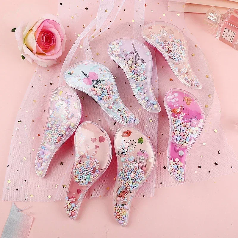 Peine de peluquería de dibujos animados Kawaii para niños, masaje anudado, cuentas fluidas, vestido para niñas, maquillaje, regalos de juguete - imagen 5