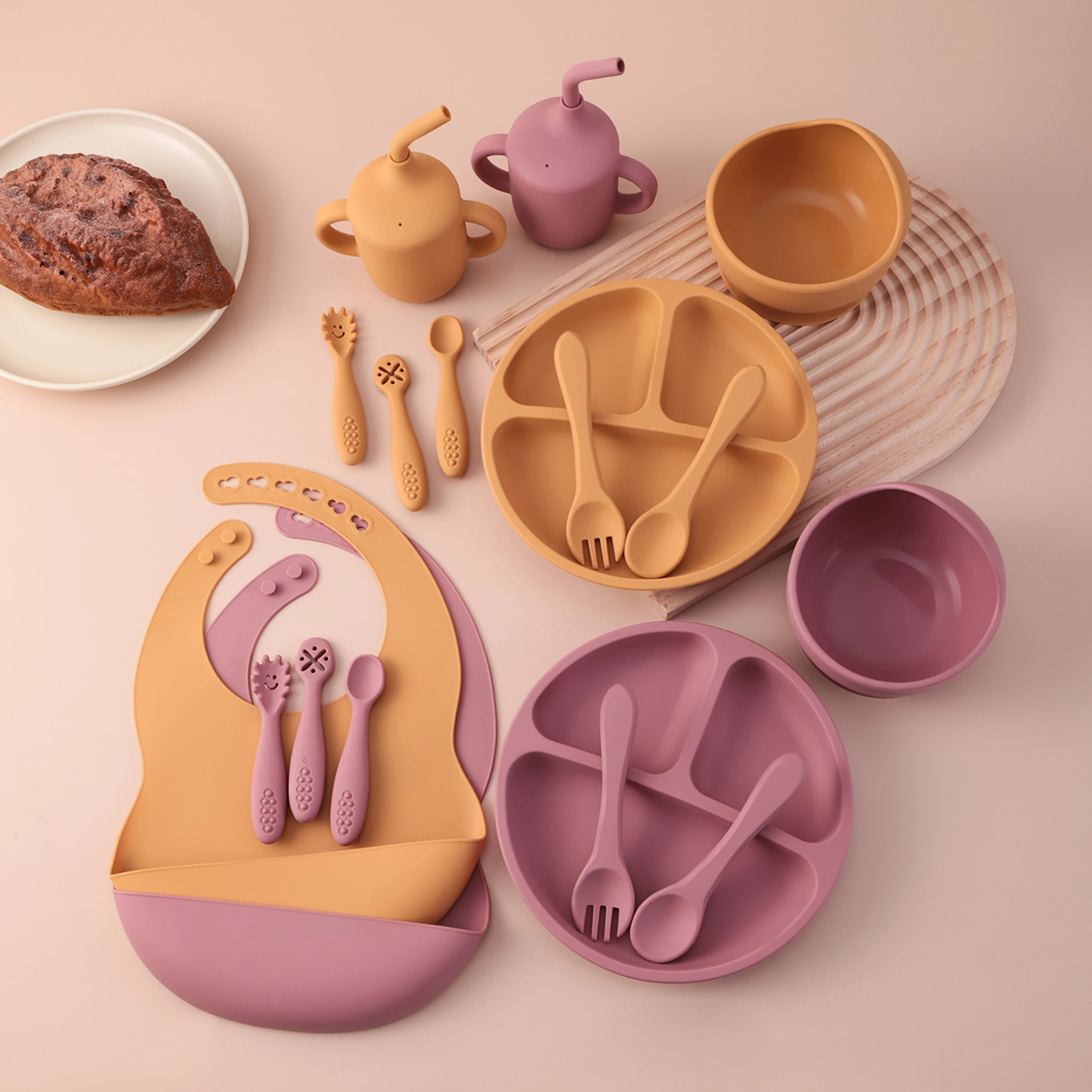 Vajilla de silicona para bebé plato con ventosa, cuenco y taza sin BPA - imagen 5