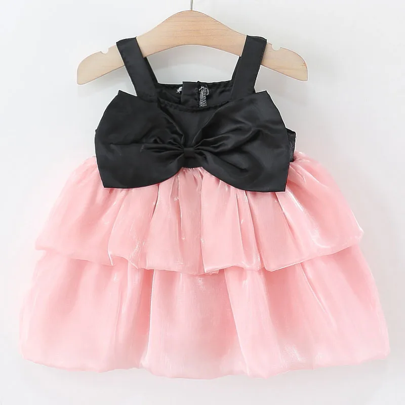 Vestidos de verano para bebé, moda coreana, bonito lazo sin mangas de malla, vestido de princesa de cumpleaños de lujo para niñas, Boutique, ropa para niños B102