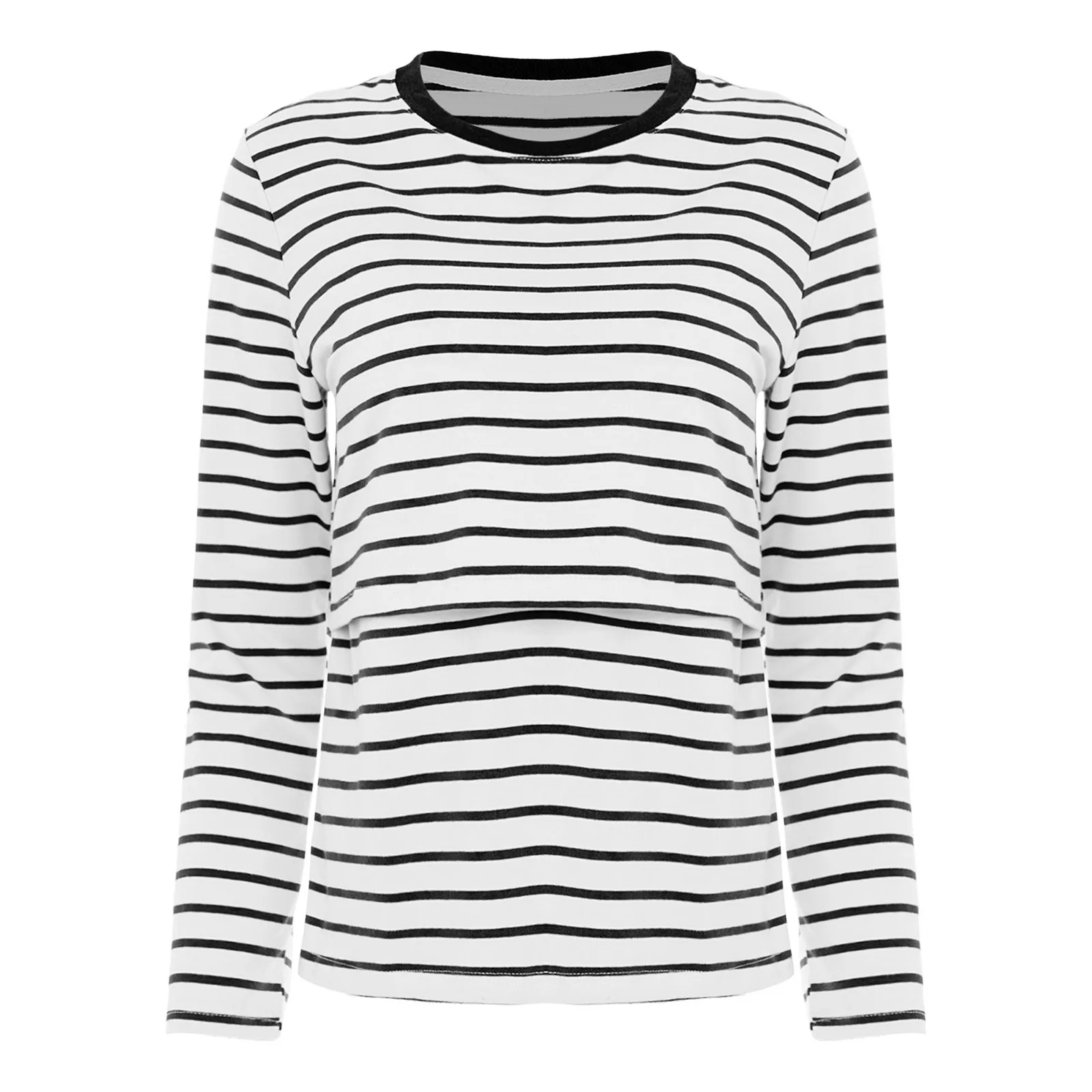 Camiseta de lactancia de algodón de manga larga a rayas posparto