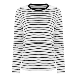 Camiseta de lactancia de algodón de manga larga a rayas posparto