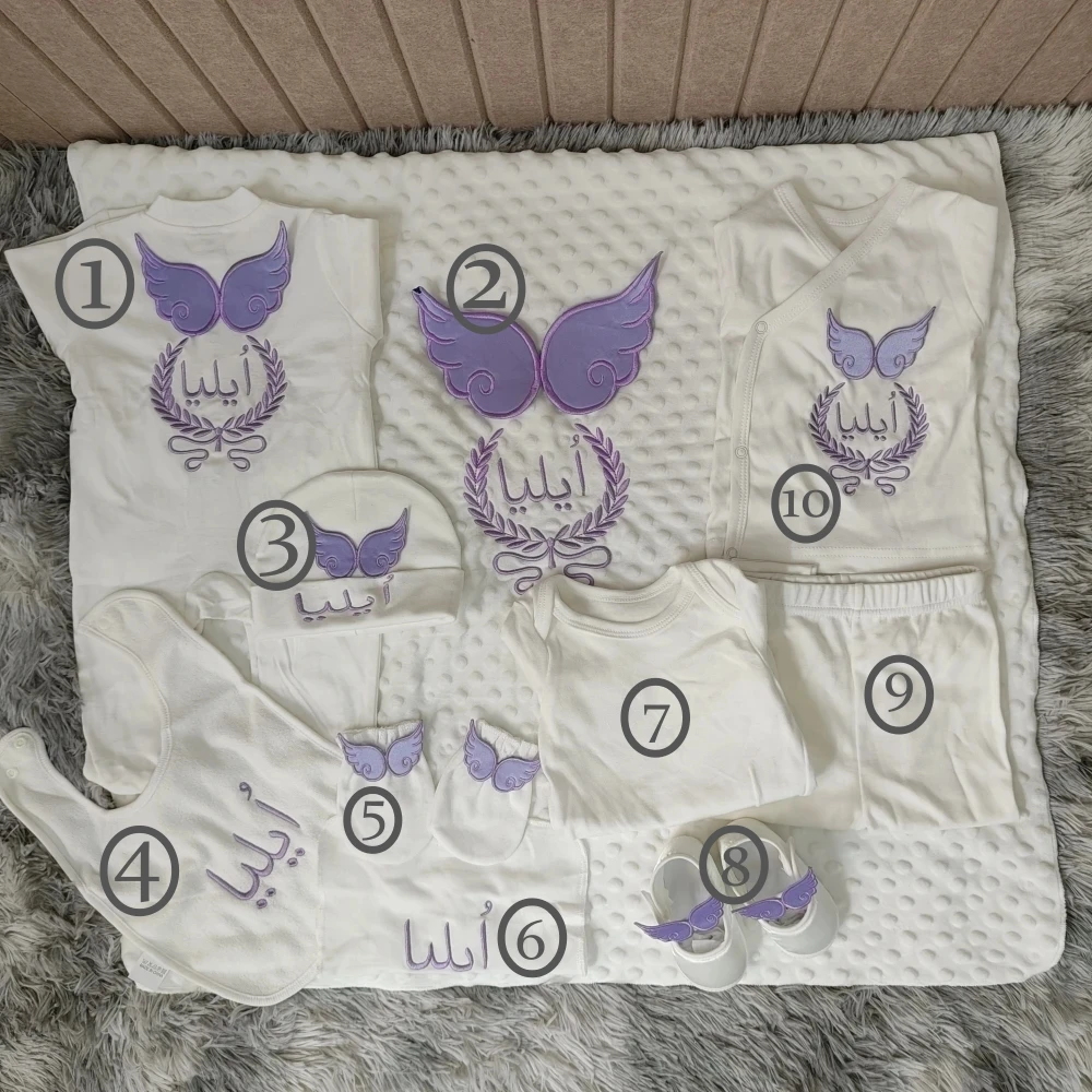 Dollbling, 10 Uds., traje de capa, cesta de regalo de bienvenida para niña, lavanda, bohemio, elementos esenciales para niña, nuevos regalos personalizados para bebé - imagen 2