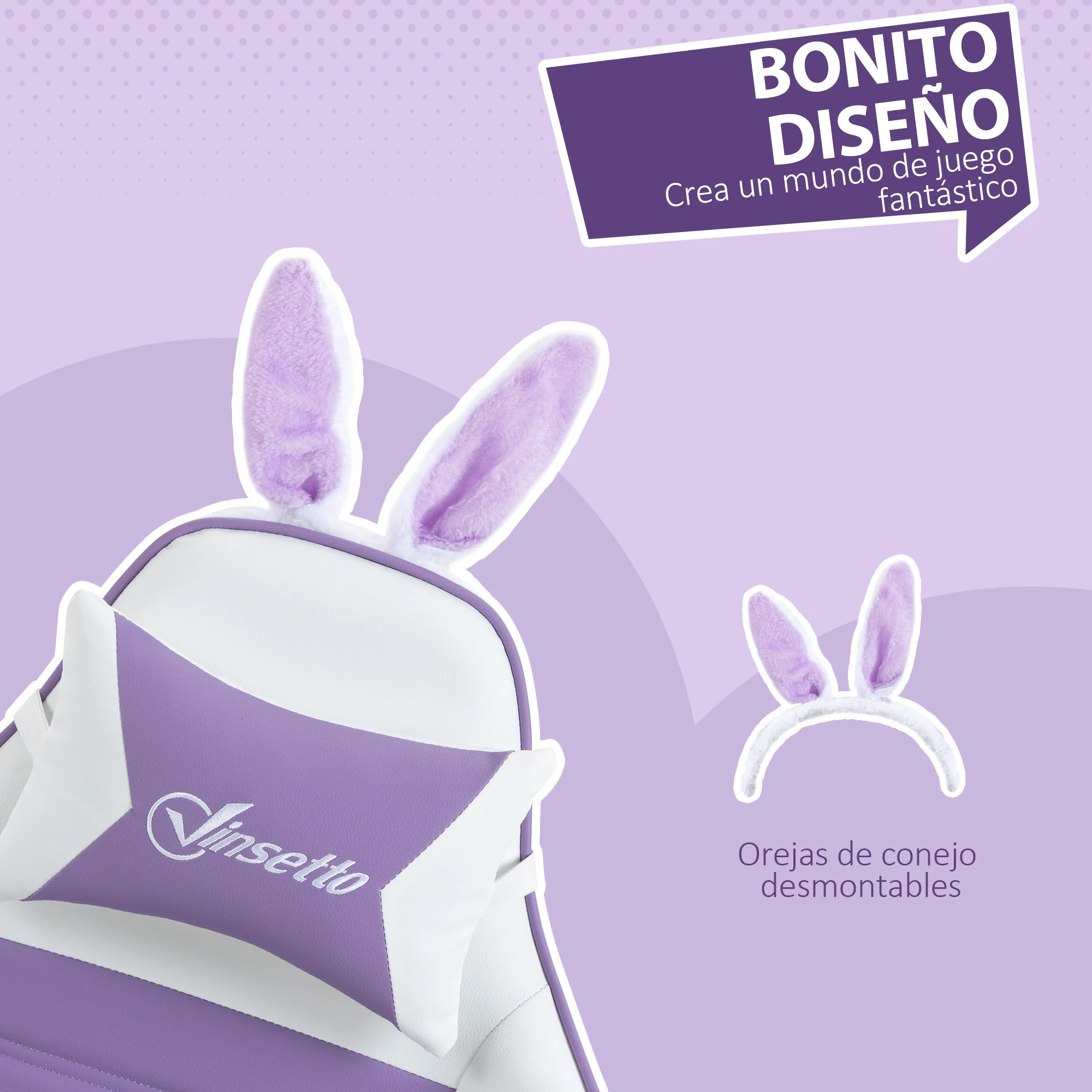 Vinsetto Silla Gaming Ergonómica Reclinable 135°, Silla Gamer Racing de Cuero PU con Soporte Lumbar, Altura Ajustable, Reposacabezas y Reposapiés Retráctil, para Oficina, Estudio, Púrpura - imagen 3