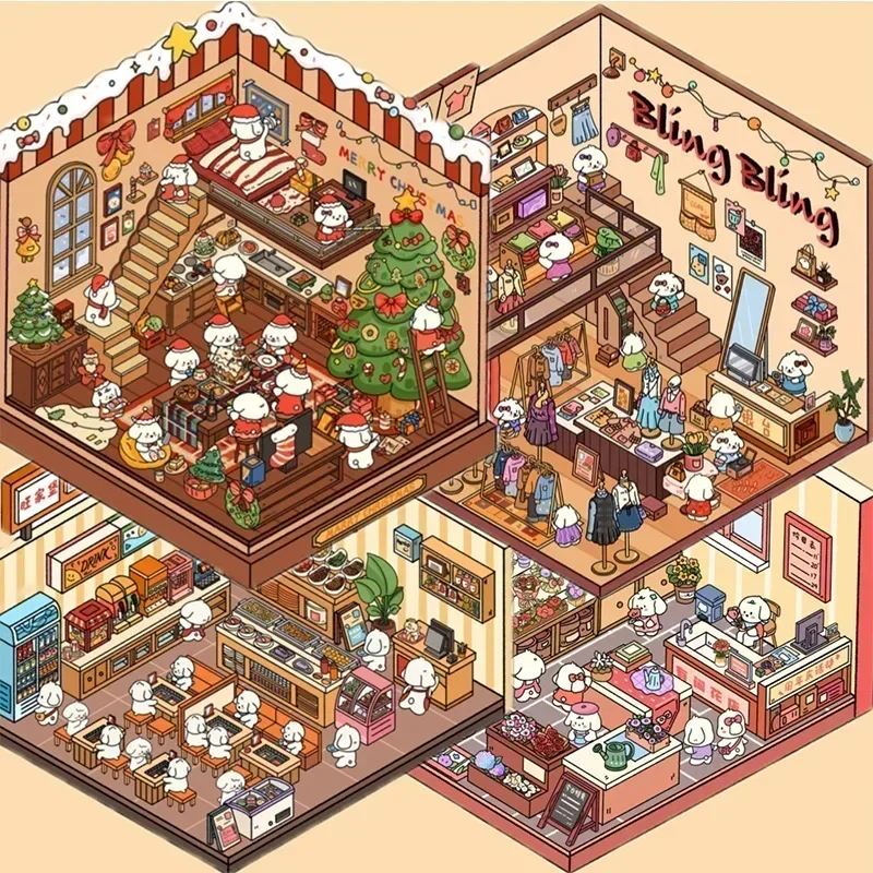 Pegatinas de escena de paisaje en miniatura de dibujos animados 3D para bebé, pegatinas coreanas DIY para mascotas, papelería, álbum de recortes de descompresión para estudiantes - imagen 2