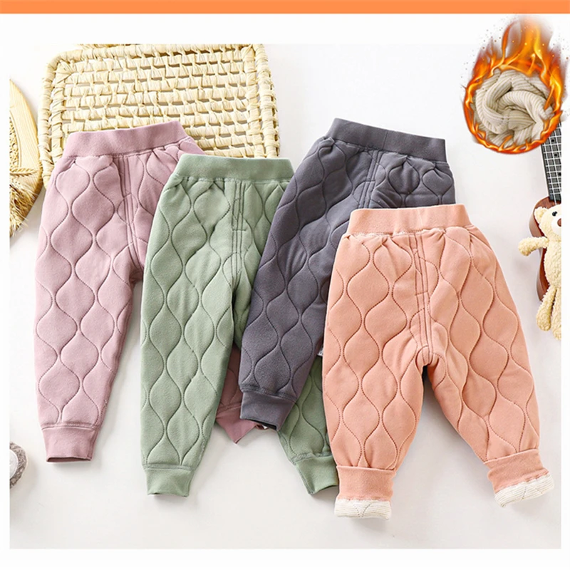 Leggings cálidos de color liso para niños y niñas, otoño/invierno