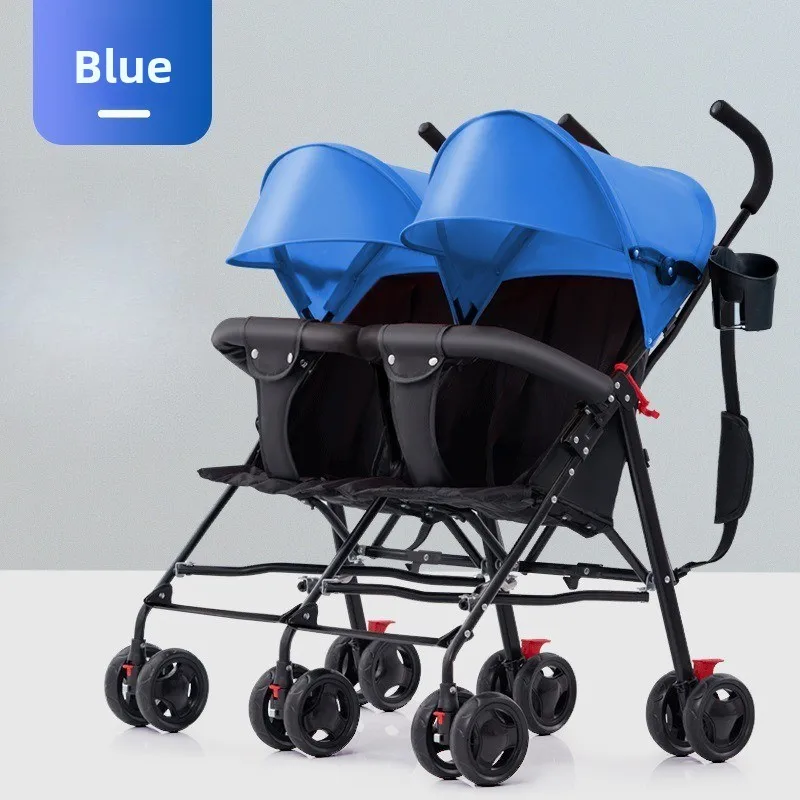 Cochecito de bebé doble, asiento doble plegable, cochecito doble ligero con diseño antideslizante, reposabrazos desmontable, marco reforzado - imagen 4