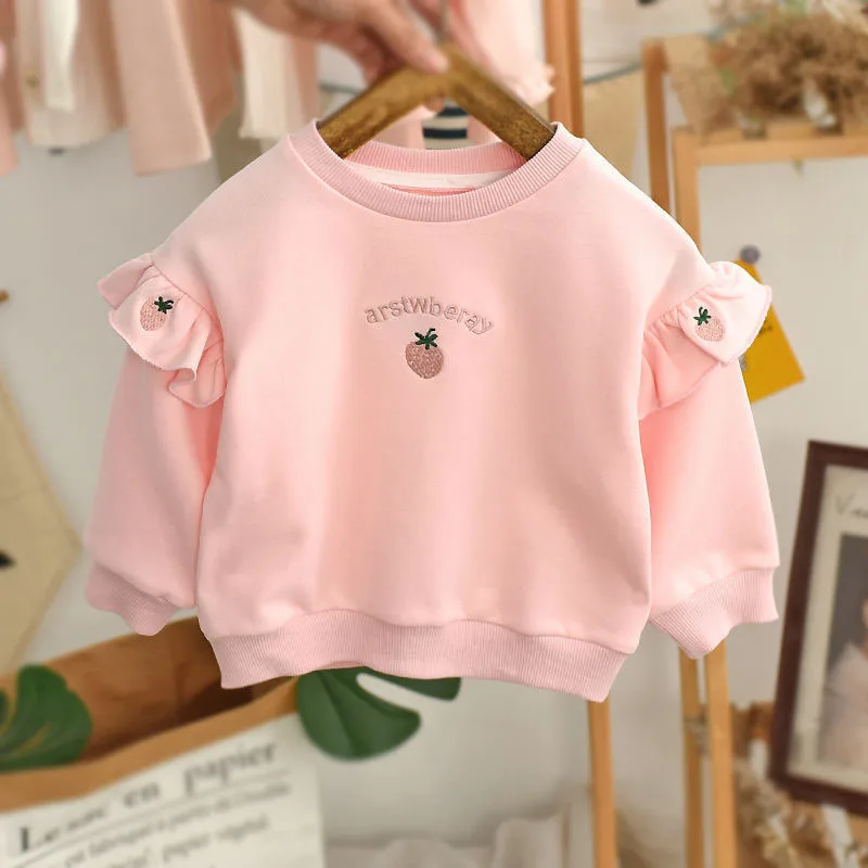 Otoño nueva sudadera con capucha para niños dulce bordado fresa 1-6T niñas pulóver abrigo niños finos mangas completas prendas de vestir Tops ropa - imagen 4