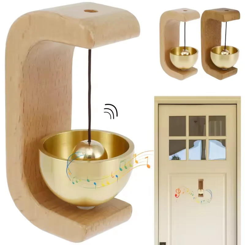Timbre de puerta de madera maciza, campanas de viento magnéticas de latón, campanas de meditación estilo dopamina para puerta de dormitorio, regalo bohemio Zen para atención plena - imagen 4