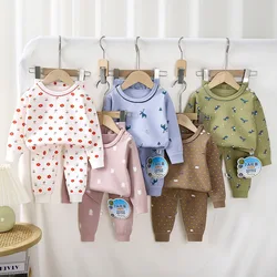 Conjunto de 2 piezas de pijamas de algodón suave para niños y niñas, conjunto de ropa de dormir de casa de manga larga con dibujos animados para primavera y otoño de 1 a 10 años
