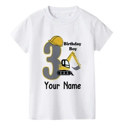 Camiseta personalizada con nombre y excavadora para cumpleaños de niño