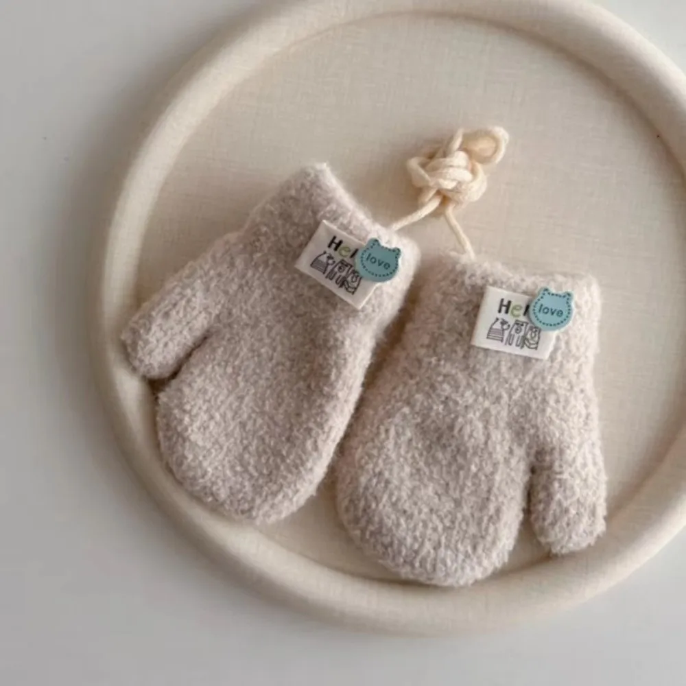 Nuevo Guantes de 0 a 3 años Color caramelo con cuerda guantes cálidos para nieve mitones gruesos a prueba de frío Otoño Invierno - imagen 3