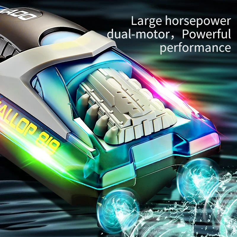 Barco Rc luminoso HJ819, 2,4 Ghz, 15 Km/h, luz Led de alta velocidad, barco de carreras con Control remoto, barco de velocidad de agua al aire libre, modelo de juguete para niños
