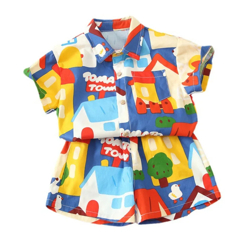 Nueva ropa de verano para bebés, traje para niños, camisa a la moda, pantalones cortos, 2 unids/set, trajes infantiles, disfraz informal para niños, chándales para niños