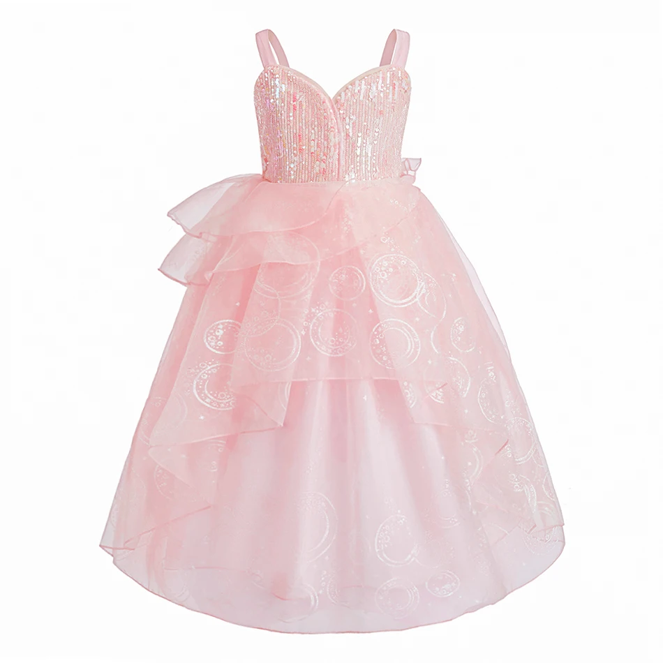 Vestido de fiesta rosa brillante con volantes voluminosos para niñas