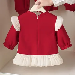Vestido bordado rojo para niña – Manga larga estilo oriental