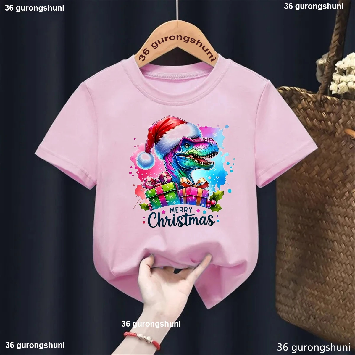 Soild Camiseta dinosaurio Navidad para niño y niña - imagen 3