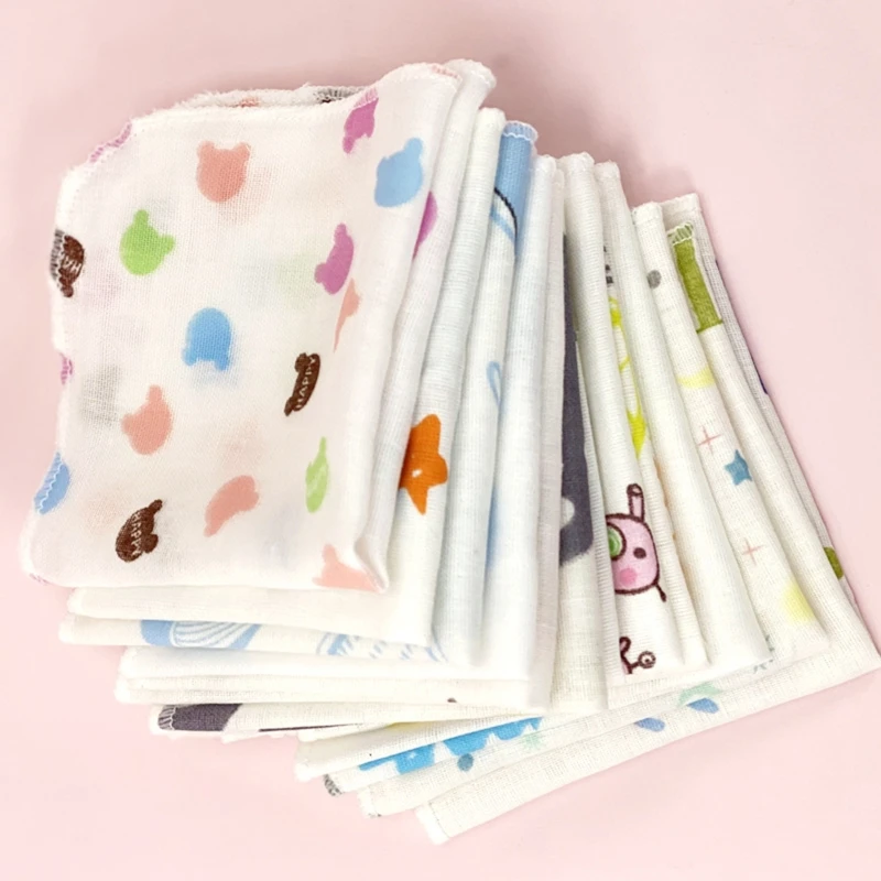 Conjunto de toallitas para bebé, 10 Uds., estampado bonito de dibujos animados, gasa de doble capa, toalla para la cara infantil, paños cuadrados absorbentes para eructar, pañuelo - imagen 2