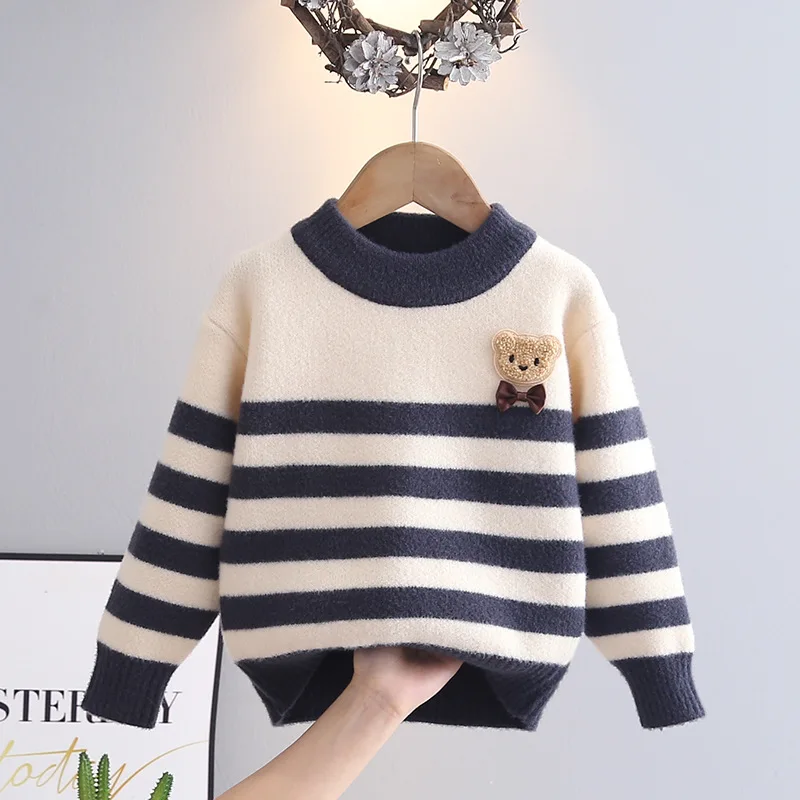 Jersey de punto grueso a rayas para niños – Abrigo cálido para otoño e invierno - imagen 4