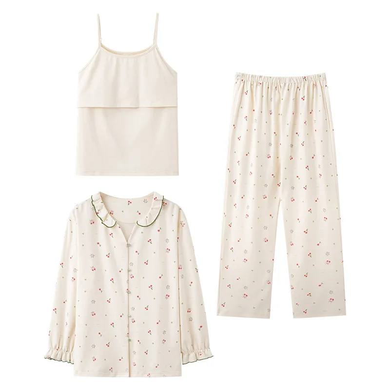 2025 Otoño Invierno pijamas de lactancia algodón coreano Sexy 3 unids/set ropa de dormir de maternidad posparto lactancia embarazo ropa de dormir - imagen 5