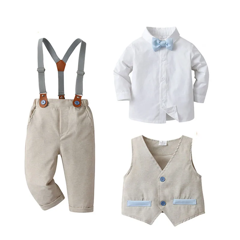Conjunto de ropa para bebés, camisa de manga larga con pajarita, chaleco y pantalones, 2 piezas, trajes formales para fiesta de cumpleaños - imagen 3