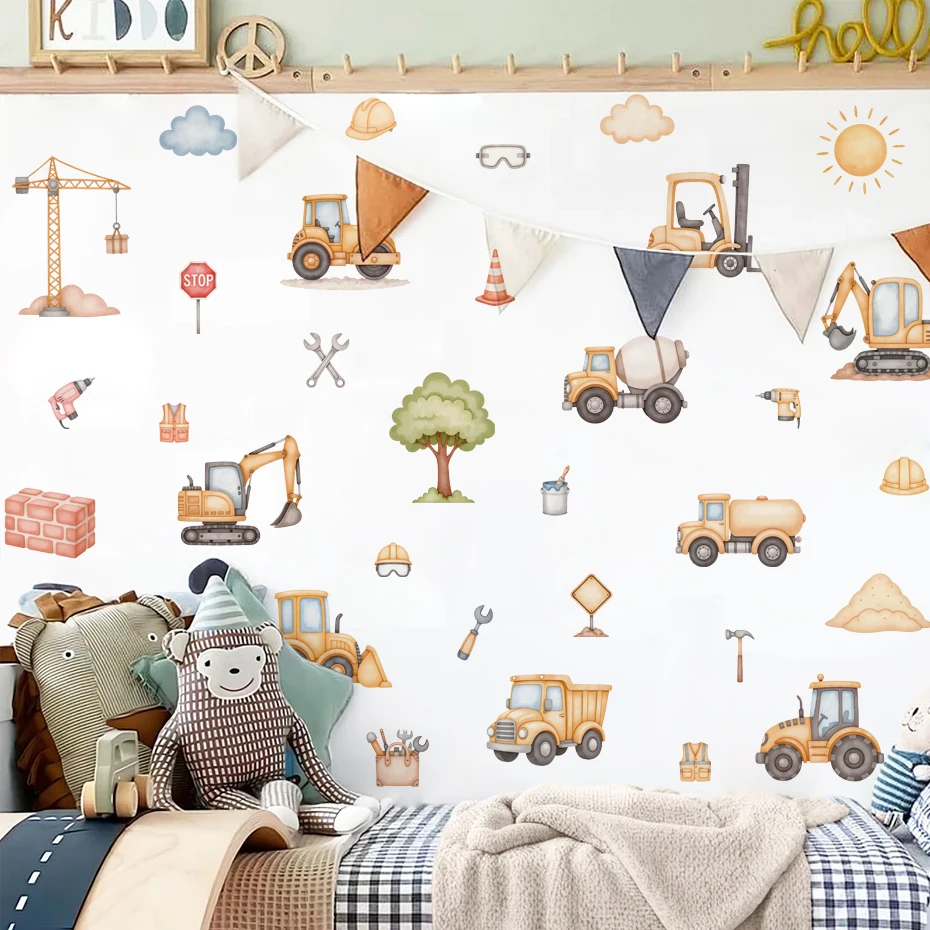 Detalles de pegatinas de camiones y excavadoras para niños