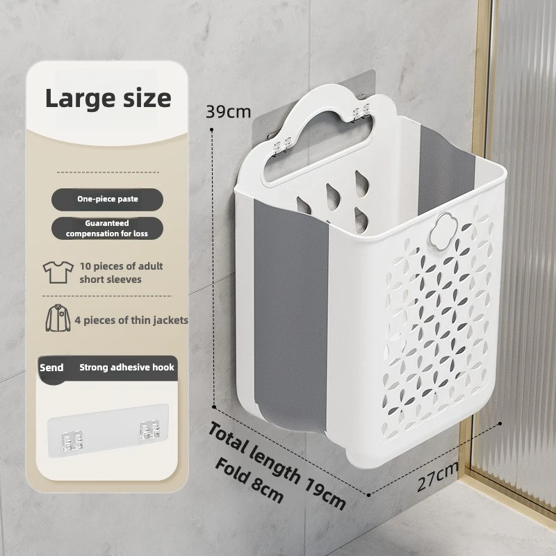 Cesta para la colada montada en la pared, organizador plegable para ropa sucia con diseño ventilado, bolsa de almacenamiento que ahorra espacio para el baño - imagen 4