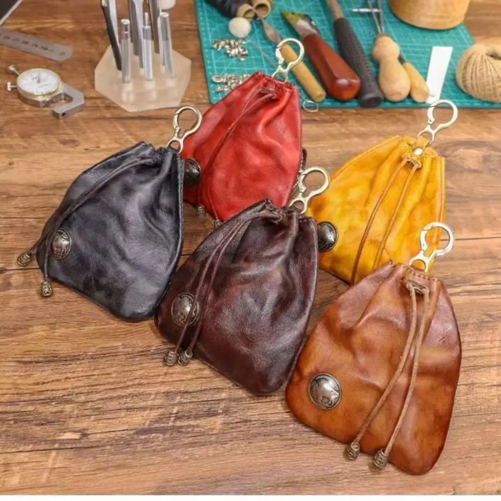 Monedero Compacto Vintage con Cordón, Mini Bolsa Retro para Llaves, Monedero para Monedas, Organizador de Llaves de PU, Riñonera para Hombre