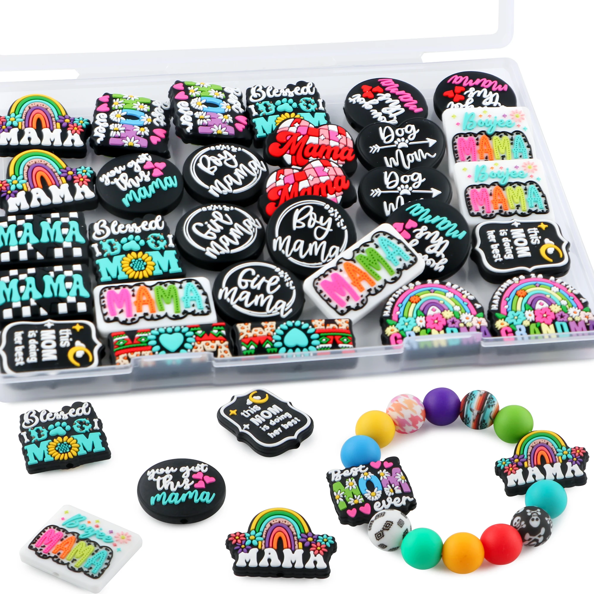 6 unids/lote de estilos para el día de la madre, gran oferta, cuentas focales de silicona para joyería DIY, llavero, collar, pulsera, accesorios de artesanía ﻿ - imagen 3