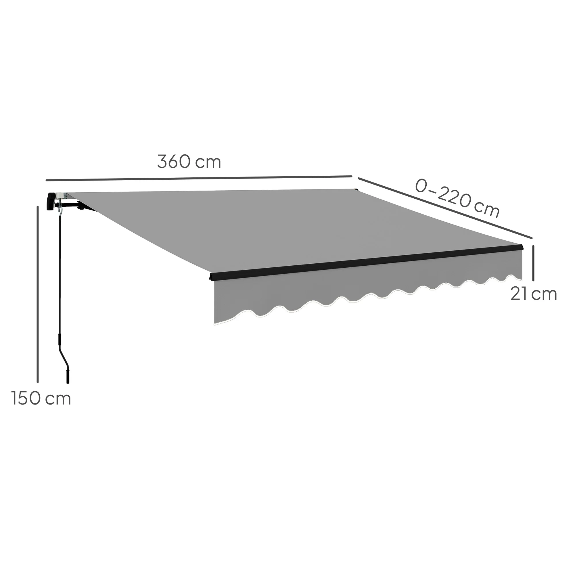 Outsunny Toldo Manual Retráctil 360x220 cm Toldo para Balcón con Manivela de Aluminio 3 Brazos y Protección UV30+ Toldo Enrollable de Exterior para Jardín Terraza Ventanas - imagen 3