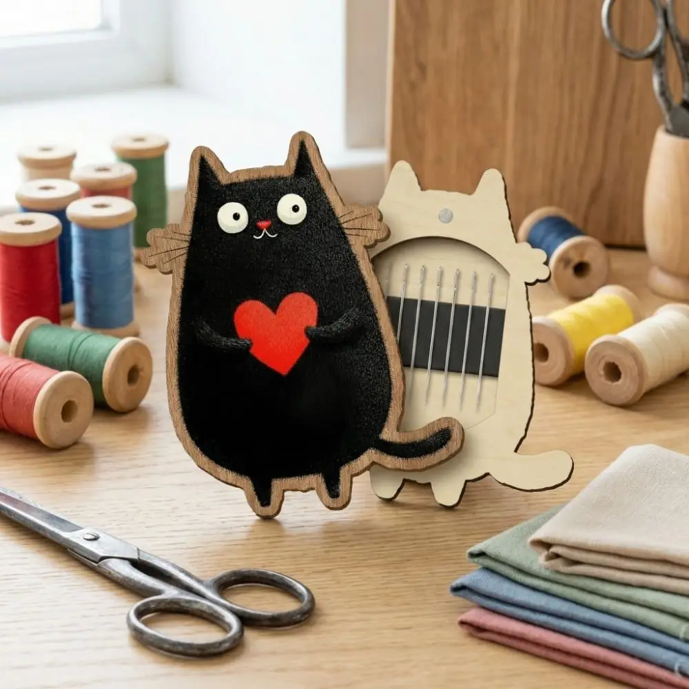 Caja de costura infantil magnética en madera con gato y hilo - imagen 4