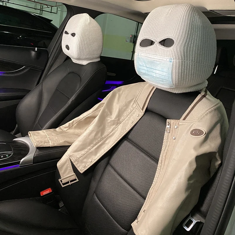 Reposacabezas de asiento de coche de 3 agujeros, cubierta facial completa, máscara de esquí, sombrero, protección antipolvo, asiento de coche, cubierta divertida para reposacabezas de coche, accesorios para coche - imagen 4