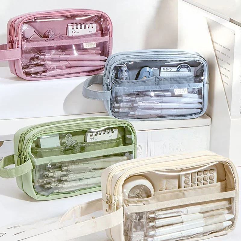 Bolsa de lápices transparente para estudiantes, bolsa de almacenamiento de suministros escolares, bolsa de papelería bonita multifuncional DIY, estuche de bolígrafo para niños, maquillaje para niñas