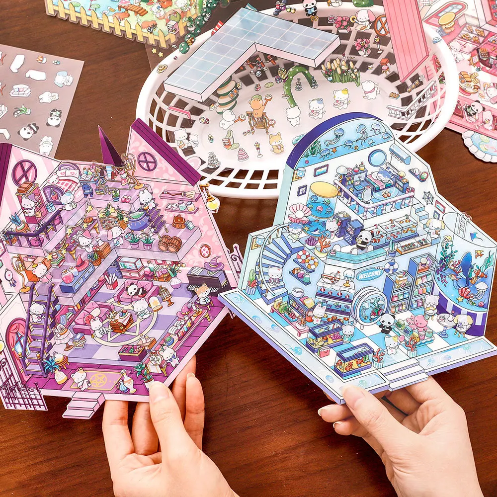 Pegatinas de paisajismo 3D Kawaii, escena en miniatura de dibujos animados, pegatinas tridimensionales apilables visuales, regalo para niños - imagen 5