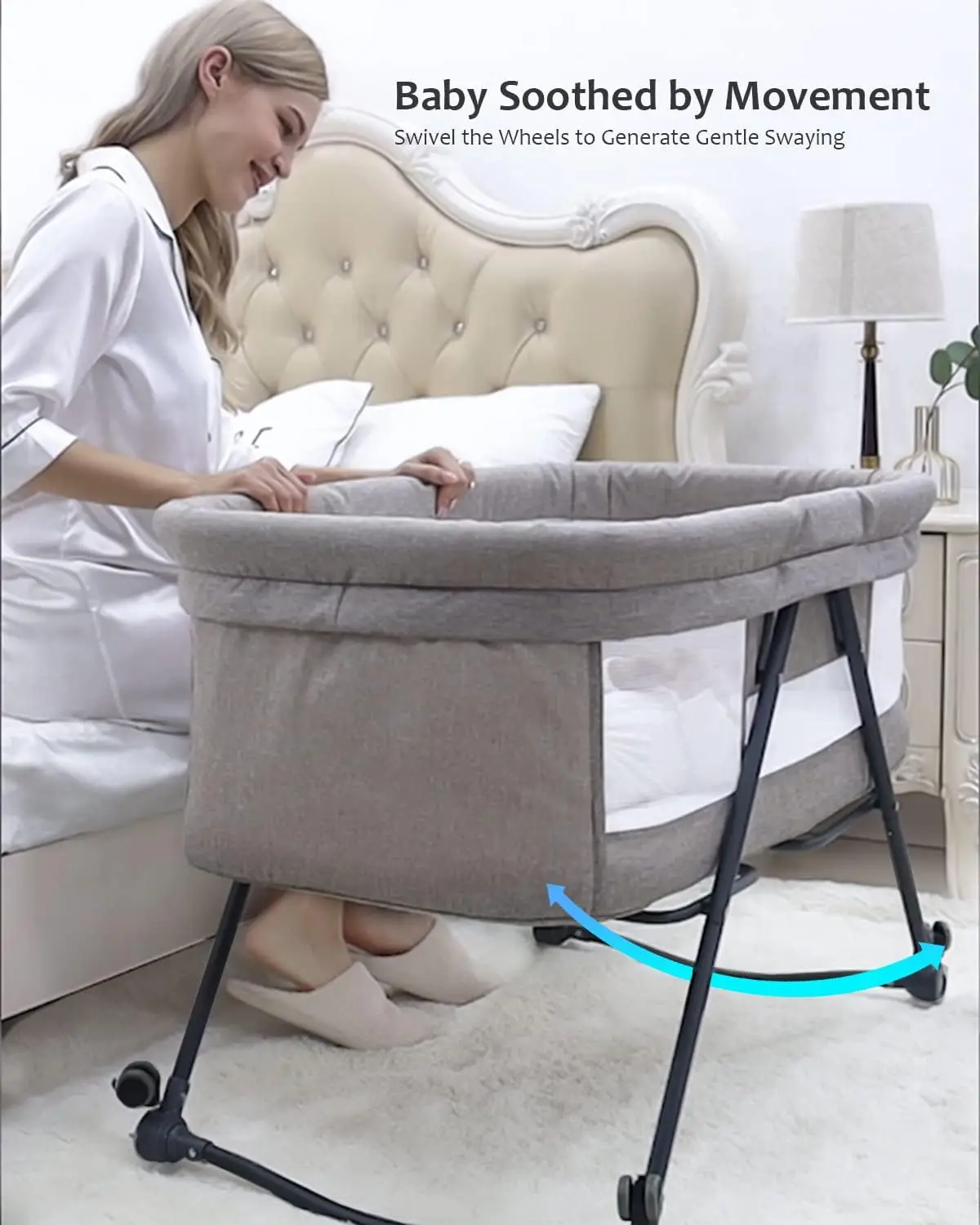 UBRAVOO Lettino de viaje Grab-and-go, cuna con colchón con ruedas silenciosas, cuna junto a la cama para bebé |   Cuna mecedora convertible - imagen 3
