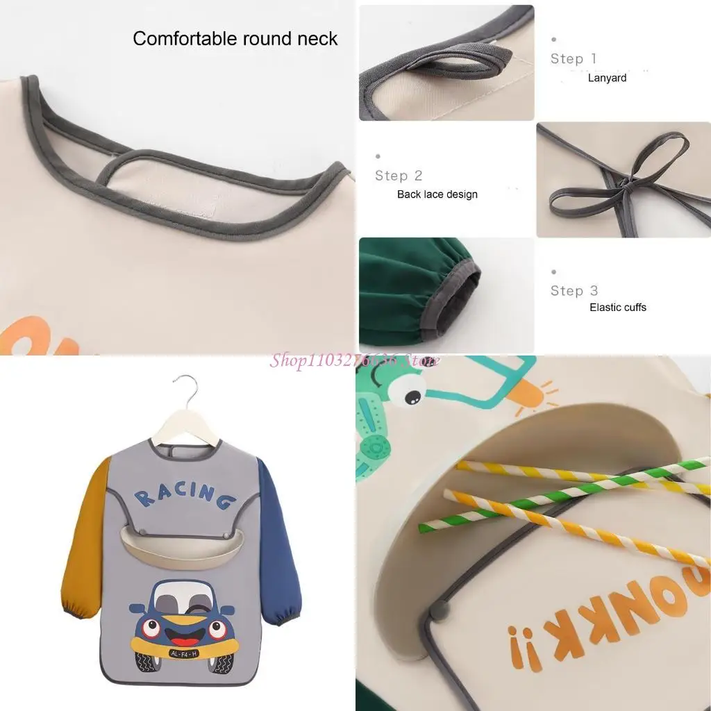 R6FD a impermeable babero babero estampado niños manga larga ajustable smock