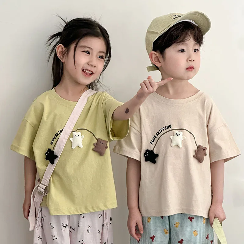 MILANCEL, nueva camiseta de verano para niños, camiseta bonita de oso 3D, camisetas holgadas de estilo fino para niños, ropa de algodón para niñas - imagen 3