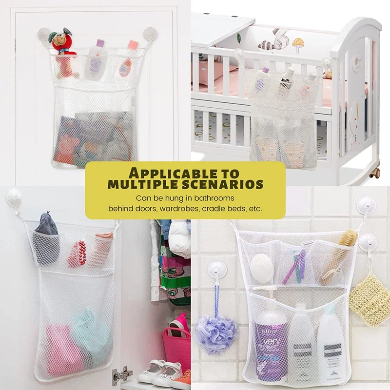Juguetes de baño para Baby Shower, malla de almacenamiento de juguetes blanca para bebés y niños con fuertes ventosas, bolsa de juguetes, organizador de baño de red para niños pequeños - imagen 5