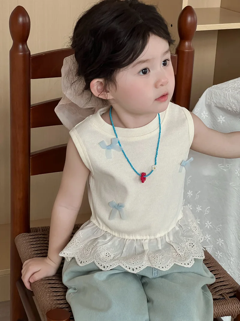 Camiseta sin mangas niña verano con lazo decorativo - imagen 2