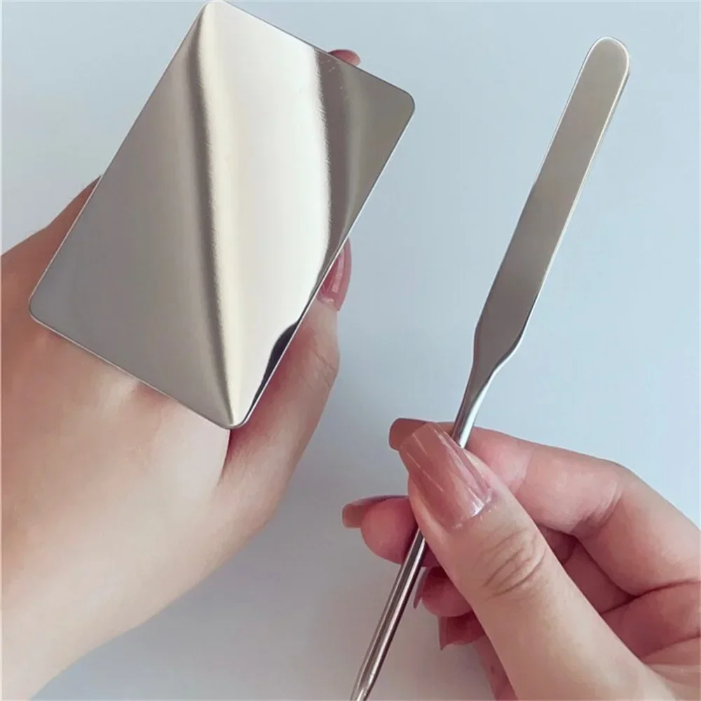 Paleta de maquillaje, espátula de tóner, palo mezclador de acero inoxidable, bandeja de 2 piezas, juego de varillas mezcladoras, crema de base, herramienta de mezcla de maquillaje cosmético