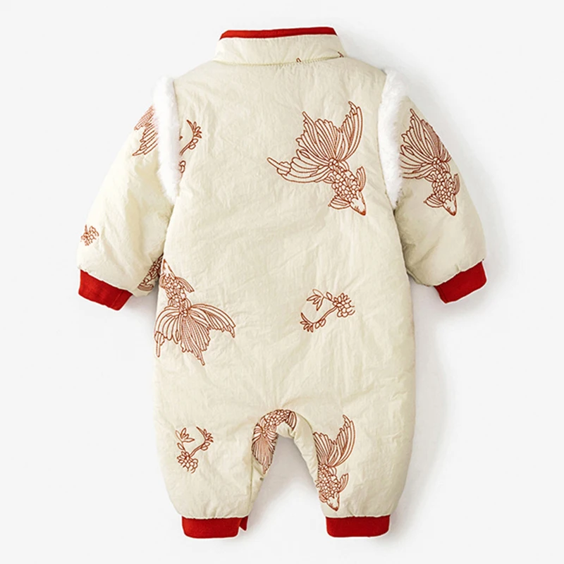 Conjuntos de 2 piezas de peleles de invierno, ropa para niñas recién nacidas, monos gruesos cálidos de algodón bonitos de estilo chino + bolsa, ropa de Boutique para bebés BC751 - imagen 2