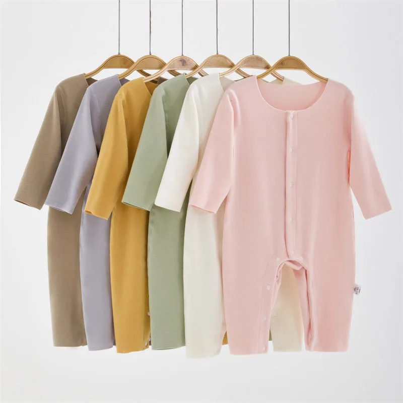 MILANCEL, nuevos peleles de primavera para bebés de 0 a 3 años, mono fino de Color sólido para niñas, pijamas coloridos de cuello redondo