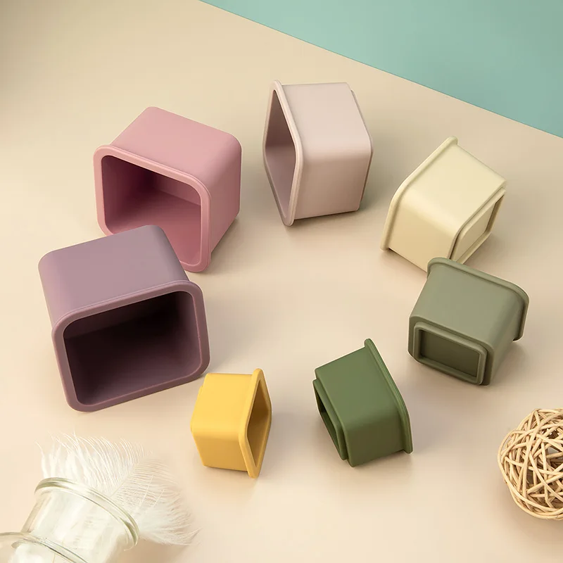 TYRY.HU 1 Juego de taza redonda bloque suave 3D juguetes educativos Montessori mordedor para bebé regalos bebé bloque de construcción de silicona sin BPA - imagen 4