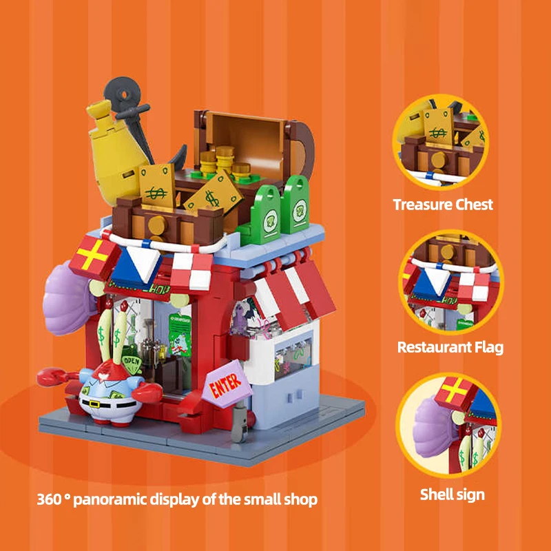 Bob Esponja SquarePants bloques de construcción dibujos animados Street View Store Mr. Krabs Patrick Squidward bloques de modelismo juguetes para niños regalos de vacaciones - imagen 5