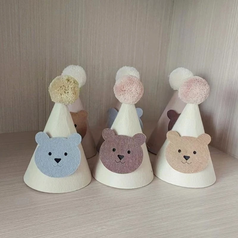 M76C lindo oso sombrero feliz cumpleaños para niños pequeños, cómodo sombrero cumpleaños para bebé decoración para fiesta