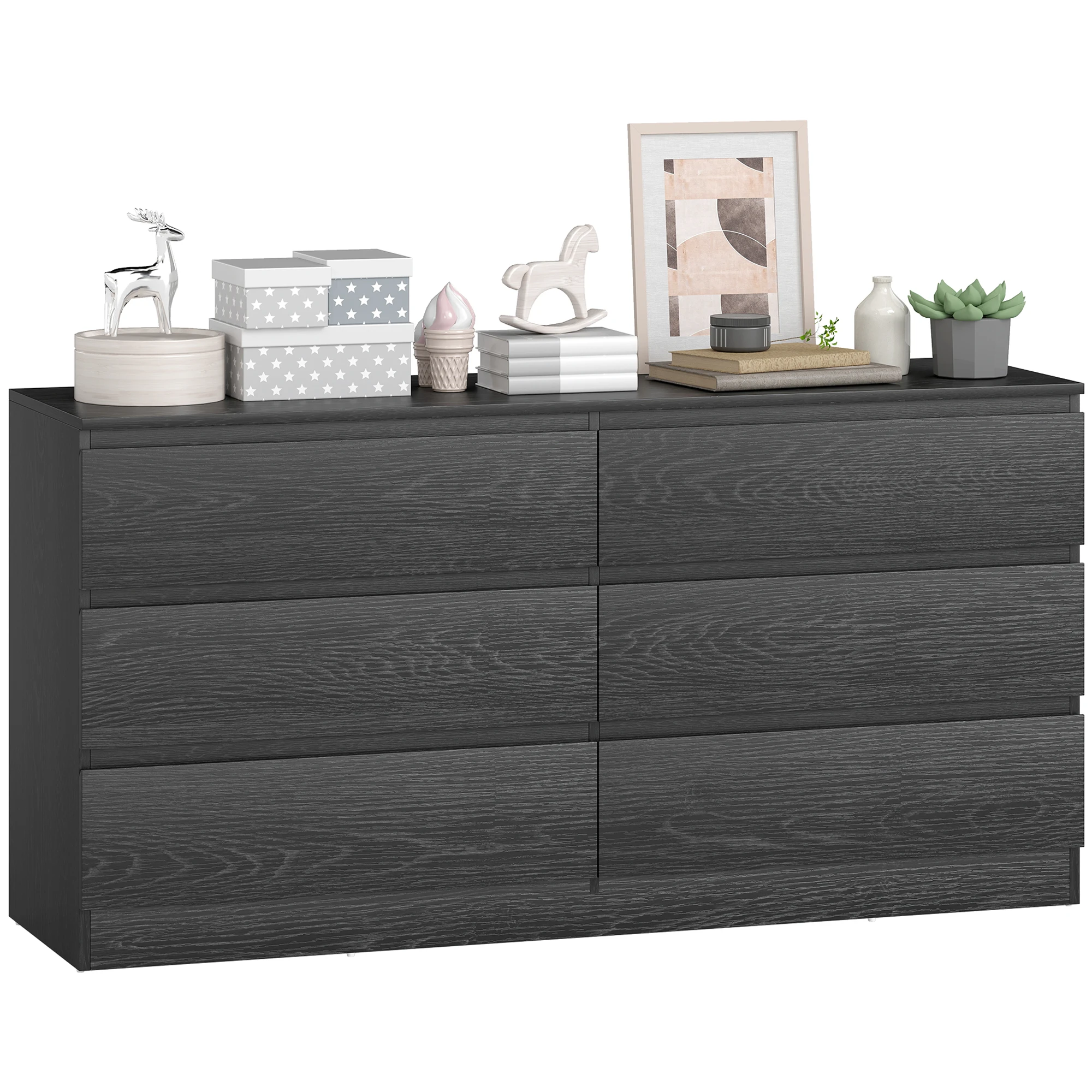 HOMCOM Cómoda 6 Cajones, Cómoda Dormitorio, Cajonera para Salón, Oficina, Estilo Moderno, 140x40x71 cm, Negro Veteado