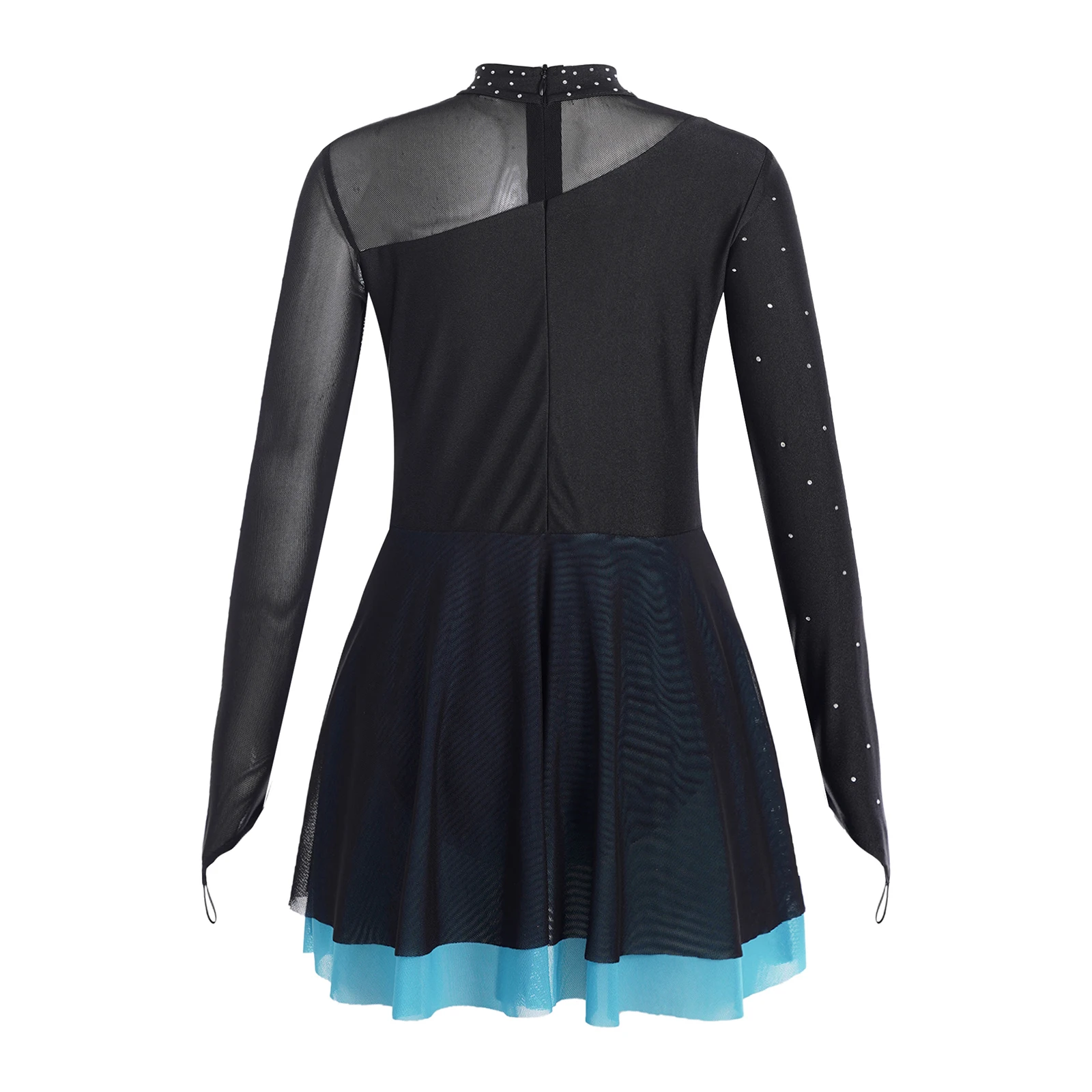 Vestido de patinaje artístico para niños y niñas, leotardo transparente con malla de gimnasia de baile de diamantes de imitación, vestido de actuación de baile lírico de Ballet - imagen 3